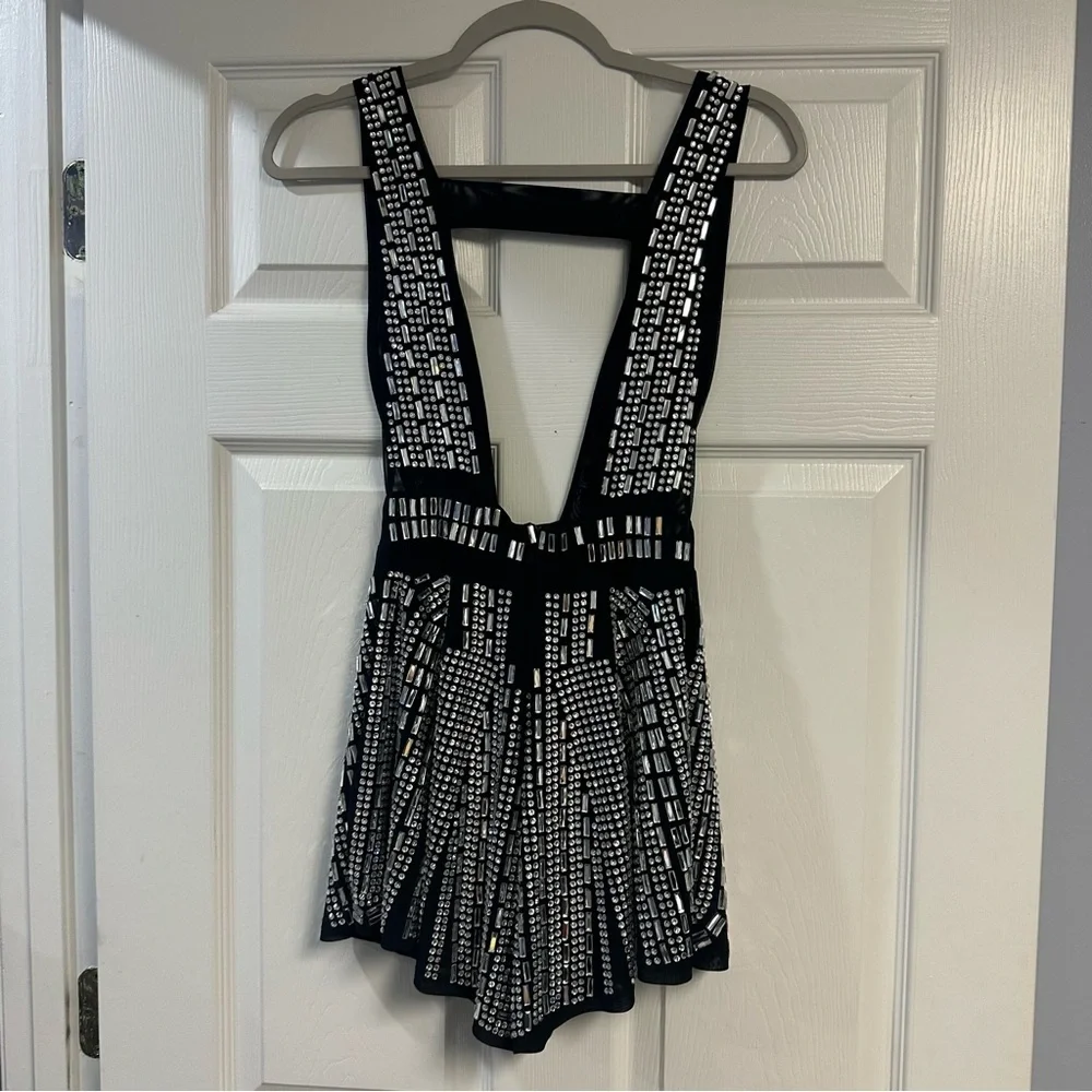 AKIRA Black and Silver Embellished Rhinestone Romper NWT - Picture 5 of 5